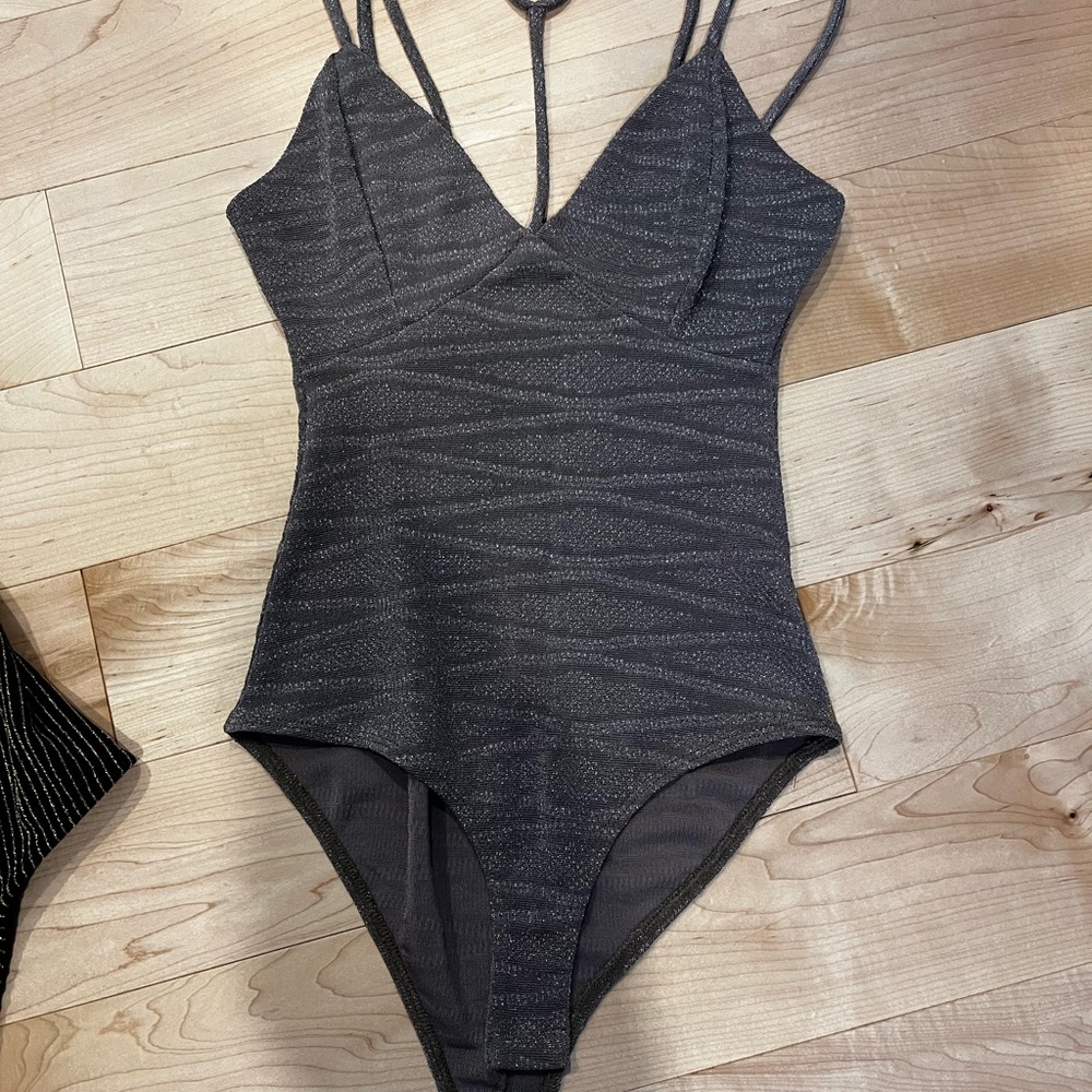 Charlotte Russe Sparkly Gray Bodysuit